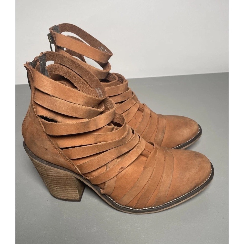 Free People Hybrid Strappy Block Heel Womens Ankle Brown Booties EU37 /US7 Boots